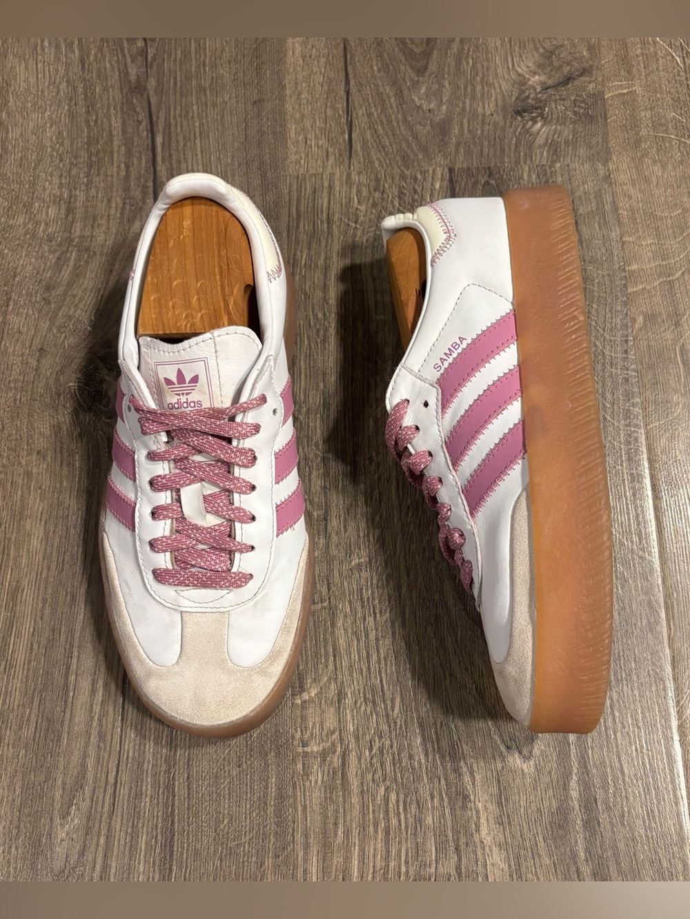 adidas Samba OG Platform Women’s White & Pink Leather Sneakers Gum Sole Size 7